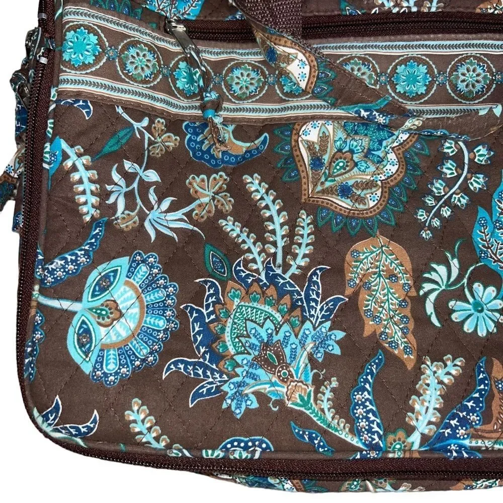 Quilted Fabric Floral Laptop Messenger Bag Lightweight School Work Business